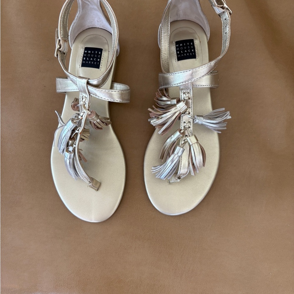 White House Black Market Metallic Tassel Sandals